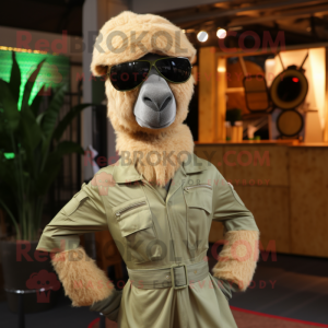 Olive Camel mascot costume character dressed with a Playsuit and Sunglasses