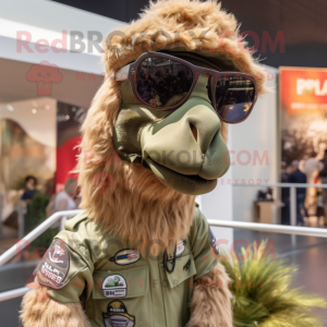 Olive Camel mascot costume character dressed with a Playsuit and Sunglasses