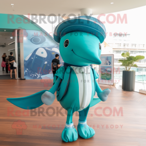 Teal Whale mascotte kostuum...