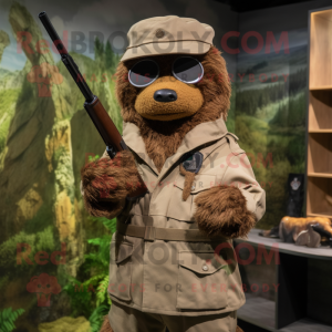 Brown Sniper mascot costume character dressed with a Blazer and Mittens