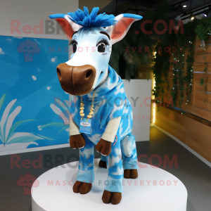 Sky Blue Okapi mascot costume character dressed with a Playsuit and Scarf clips