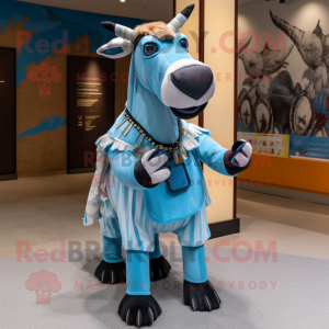 Sky Blue Okapi mascot costume character dressed with a Playsuit and Scarf clips