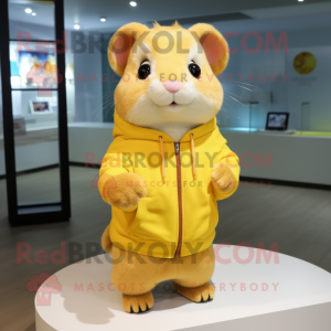 Yellow Hamster mascot costume character dressed with a Sweatshirt and Brooches