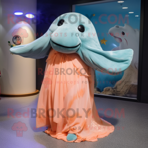 Peach Stellar'S Sea Cow mascot costume character dressed with a Midi Dress and Shawls