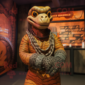 Rust Anaconda mascot costume character dressed with a Graphic Tee and Bracelets