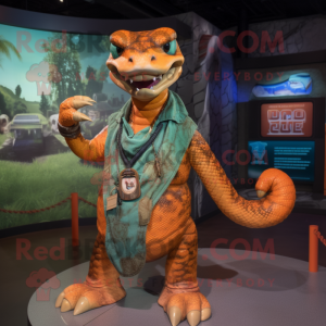 Rust Anaconda mascot costume character dressed with a Graphic Tee and Bracelets