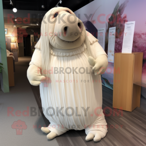 White Walrus mascot costume character dressed with a Empire Waist Dress and Hair clips