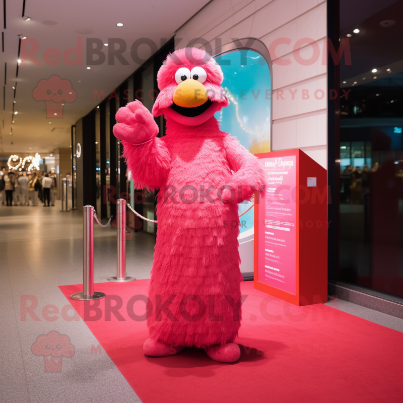 Red Pink mascot costume character dressed with a Evening Gown and Earrings Red Pink mascot costume character dressed with a Evening Gown and Earrings