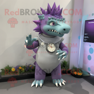 Gray Stegosaurus mascot costume character dressed with a Culottes and Bracelet watches