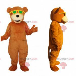 Mascote urso laranja com óculos de sol amarelos - Redbrokoly.com