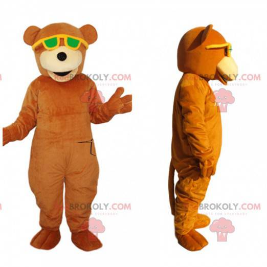 Orange björnmaskot med gula solglasögon - Redbrokoly.com