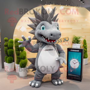 Gray Stegosaurus mascot costume character dressed with a Culottes and Bracelet watches