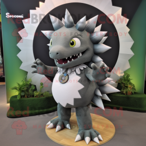 Gray Stegosaurus mascot costume character dressed with a Culottes and Bracelet watches