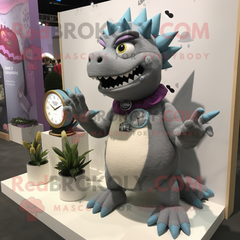 Gray Stegosaurus mascot costume character dressed with a Culottes and Bracelet watches