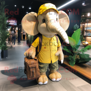 Gold Elephant mascot costume character dressed with a Cargo Shorts and Clutch bags