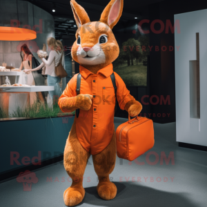 Orange Wild Rabbit mascot costume character dressed with a Jumpsuit and Handbags