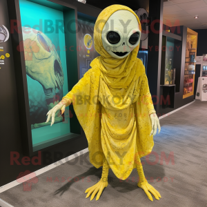 Lemon Yellow Undead mascot costume character dressed with a Wrap Dress and Foot pads