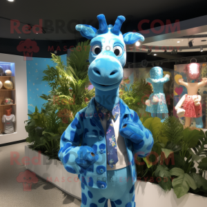 Blå Giraffe maskot kostume...