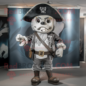 Silver Pirate mascot costume character dressed with a Board Shorts and Hats