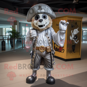 Silver Pirate mascot costume character dressed with a Board Shorts and Hats