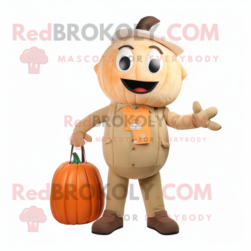 Tan Pumpkin mascot costume character dressed with a Trousers and Wallets Tan Pumpkin mascot costume character dressed with a Trousers and Wallets