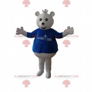 Witte beer mascotte met een blauw t-shirt - Redbrokoly.com