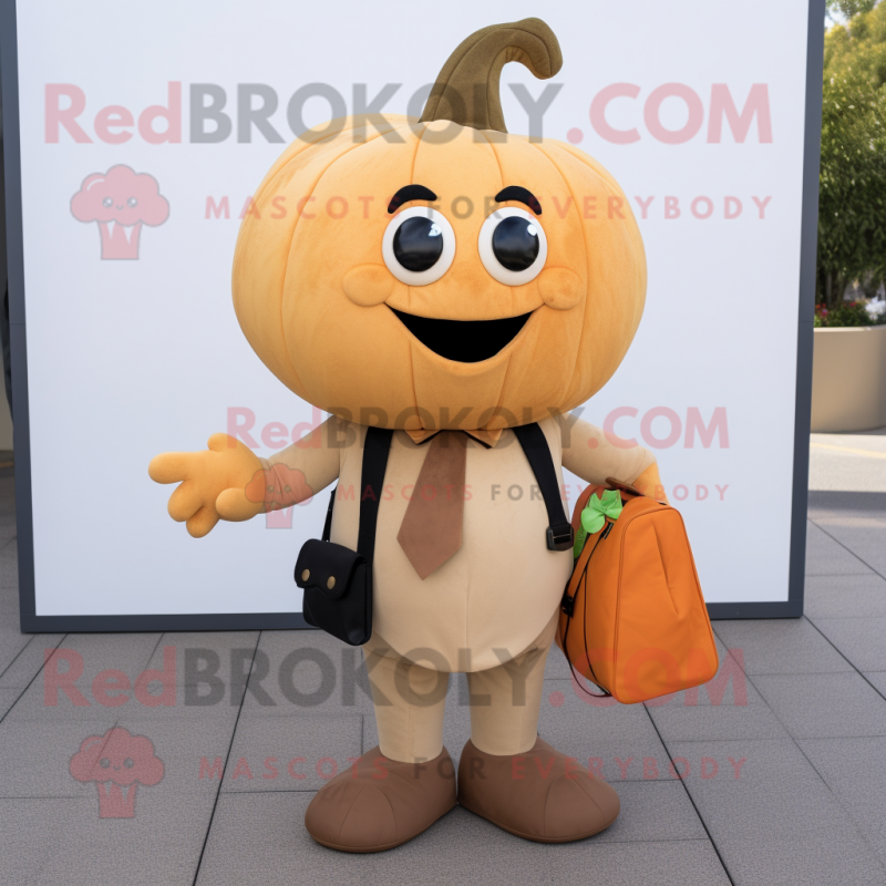 Tan Pumpkin mascot costume character dressed with a Trousers and Wallets Tan Pumpkin mascot costume character dressed with a Trousers and Wallets