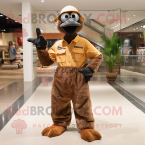 Brown Dodo Bird mascot costume character dressed with a Jumpsuit and Belts