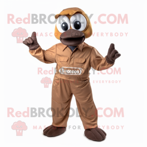 Brown Dodo Bird mascot costume character dressed with a Jumpsuit and Belts