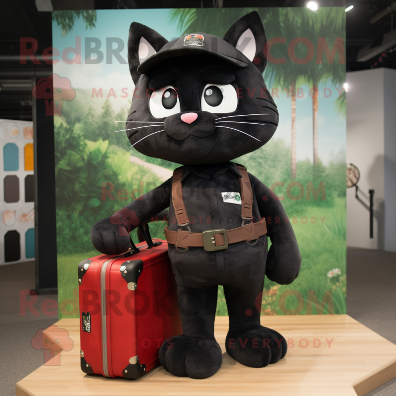 Black Cat mascot costume character dressed with a Cargo Shorts and Briefcases