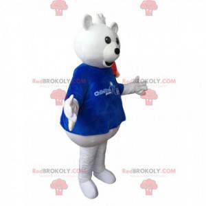 Hvid bjørnemaskot med en blå t-shirt - Redbrokoly.com