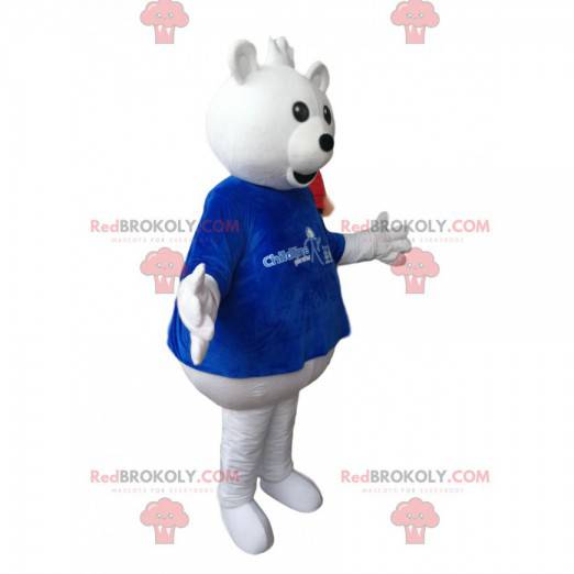 White bear mascot with a blue t-shirt - Redbrokoly.com