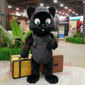 Black Cat mascot costume character dressed with a Cargo Shorts and Briefcases