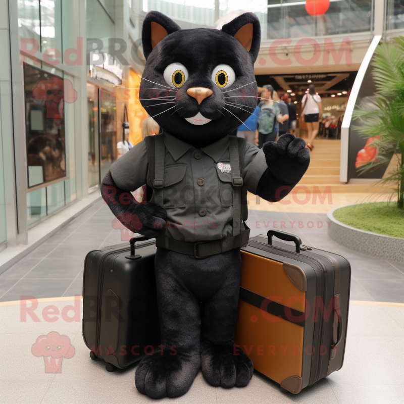 Black Cat mascot costume character dressed with a Cargo Shorts and Briefcases