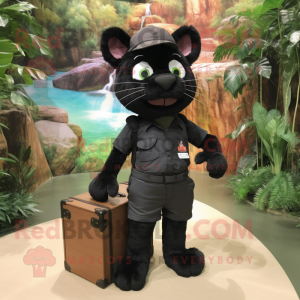 Black Cat mascot costume character dressed with a Cargo Shorts and Briefcases