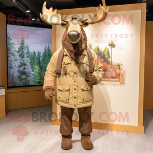 Brown Elk mascot costume character dressed with a Parka and Pocket squares