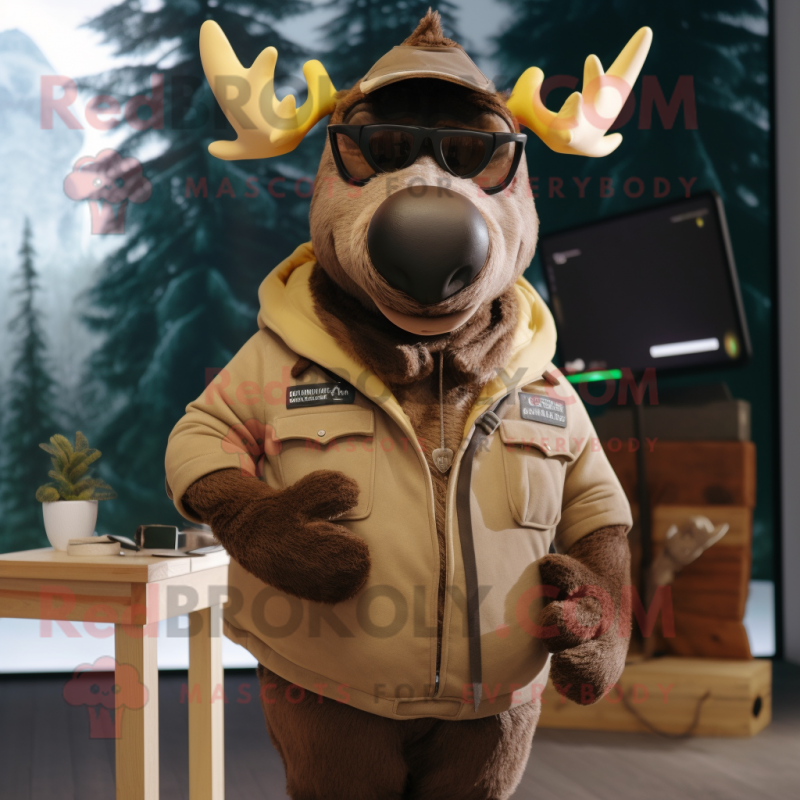 Brown Elk mascot costume character dressed with a Parka and Pocket squares
