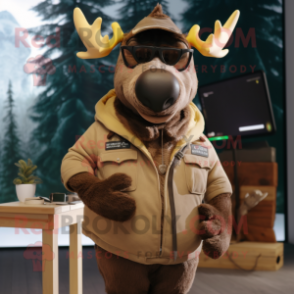 Brown Elk mascot costume character dressed with a Parka and Pocket squares