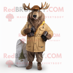 Brown Elk mascot costume character dressed with a Parka and Pocket squares