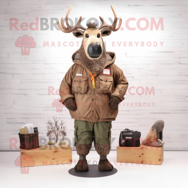Brown Elk mascot costume character dressed with a Parka and Pocket squares Brown Elk mascot costume character dressed with a Parka and Pocket squares