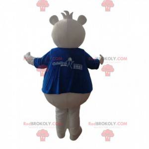 Mascotte d'ourson blanc avec un t-shirt bleu - Redbrokoly.com