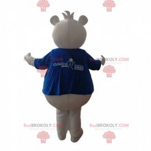 White bear mascot with a blue t-shirt - Redbrokoly.com