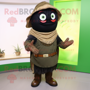 Olive Fajitas mascot costume character dressed with a Leather Jacket and Shawl pins