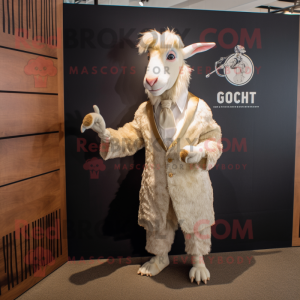 Peach Goat mascot costume character dressed with a Suit Jacket and Cummerbunds