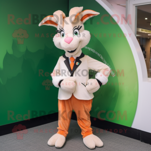 Peach Goat mascot costume character dressed with a Suit Jacket and Cummerbunds