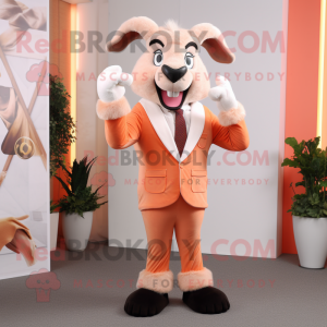 Peach Goat mascot costume character dressed with a Suit Jacket and Cummerbunds