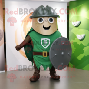 Olive Celtic Shield mascot costume character dressed with a Button-Up Shirt and Hats