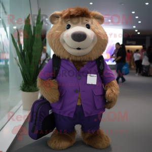 Purple Beaver maskot kostym...