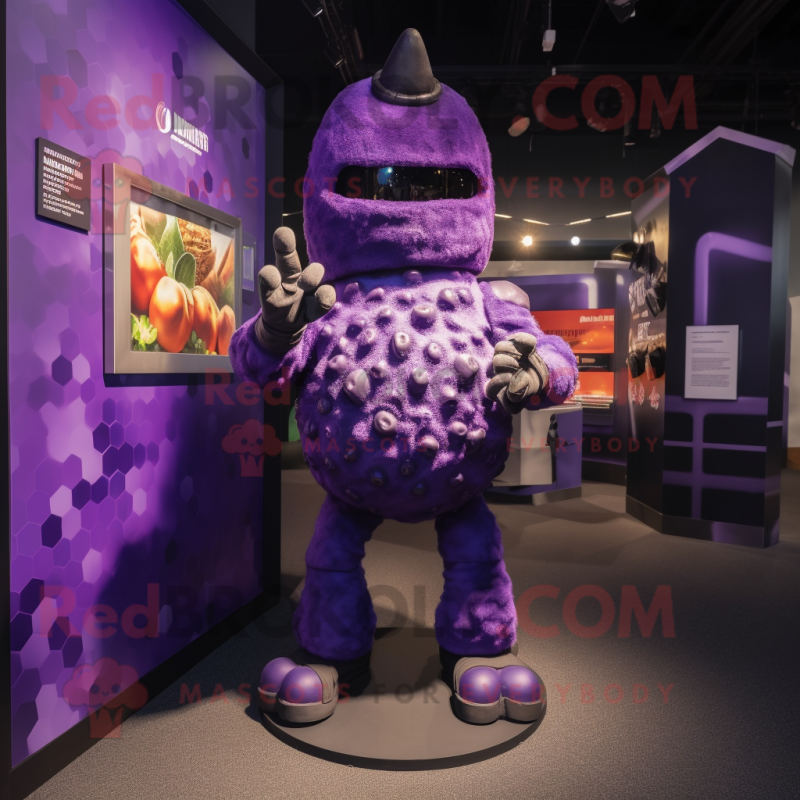 Purple Grenade mascot costume character dressed with a Romper and Gloves