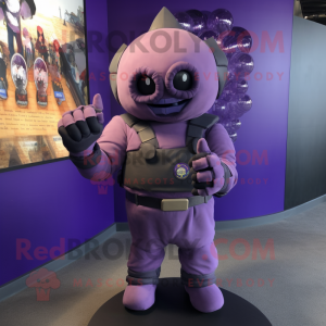 Purple Grenade mascot costume character dressed with a Romper and Gloves